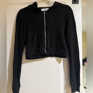 Twenty Black Zip-Up Cropped Hoodie
